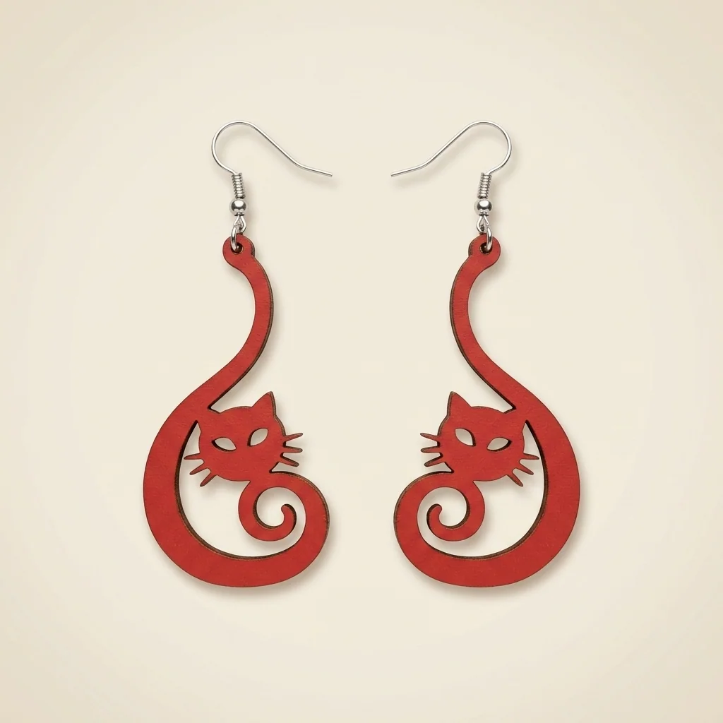 Aretes con forma de gato en rojo