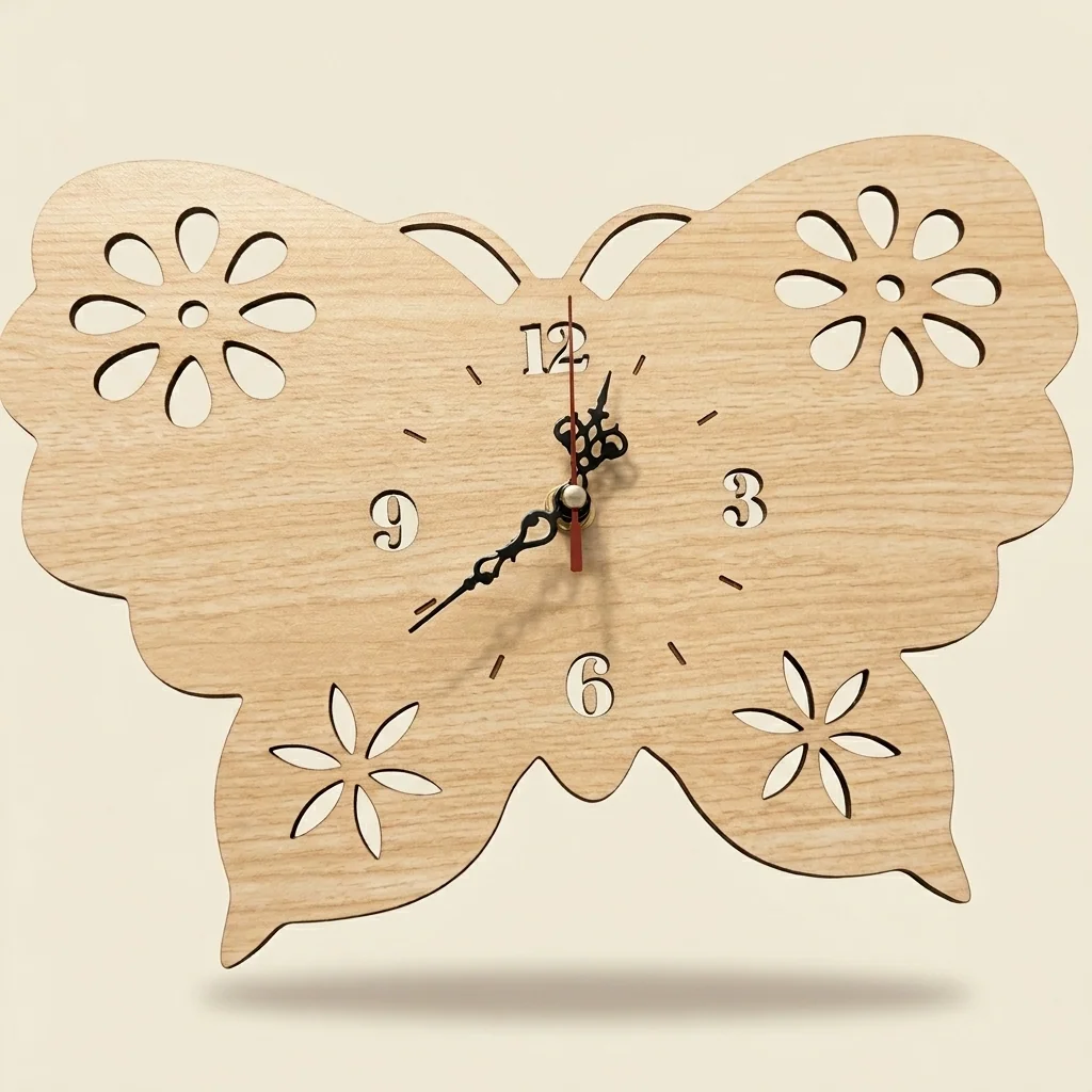 Reloj de pared con forma de mariposa en madera