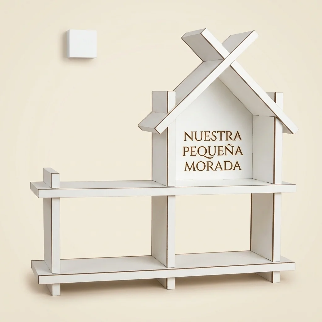 Estante de pared casita Nuestra Pequeña Morada en blanco